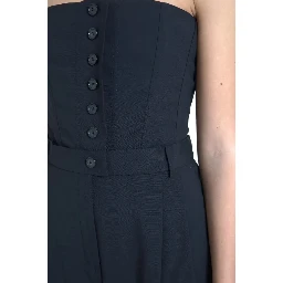Black Wool Stretch Strapless Jumpsuit Dress