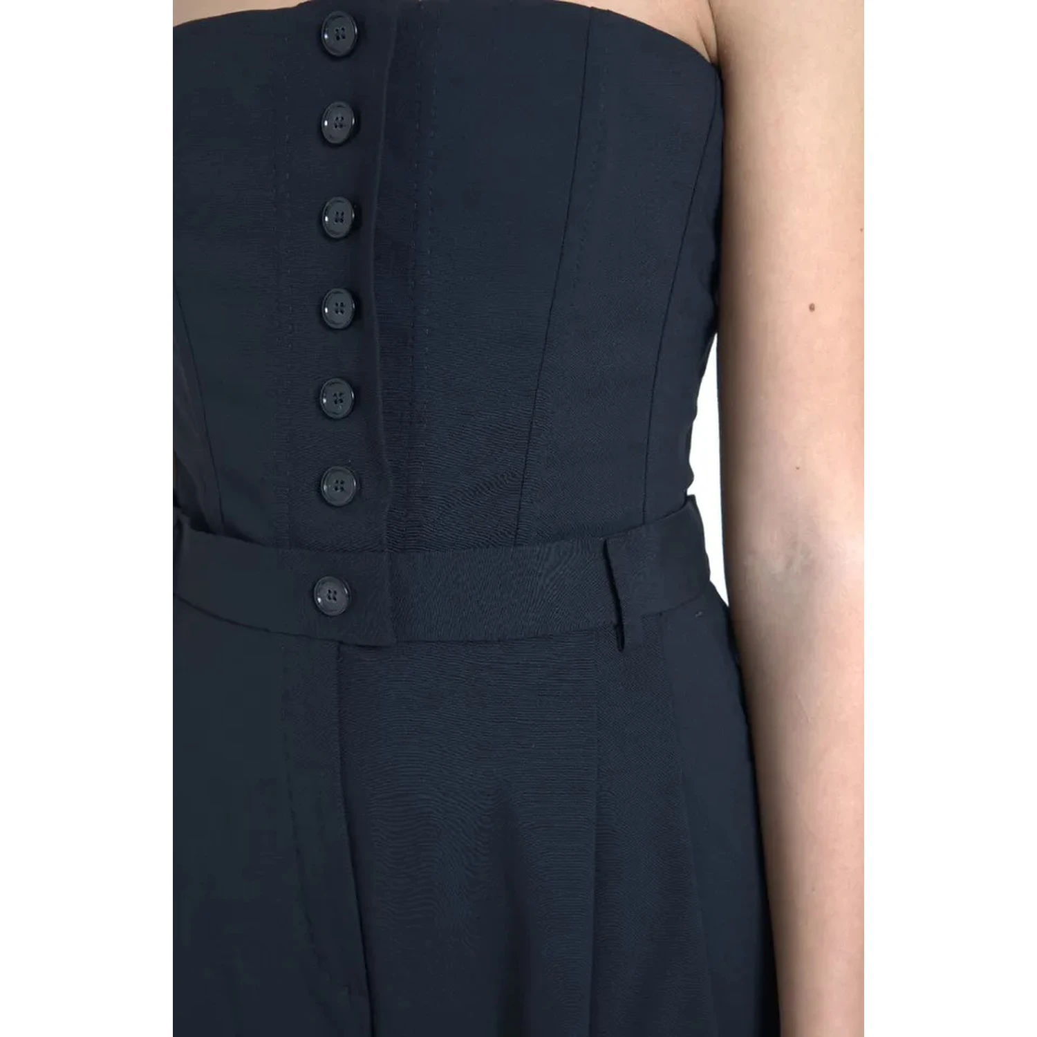 Black Wool Stretch Strapless Jumpsuit Dress