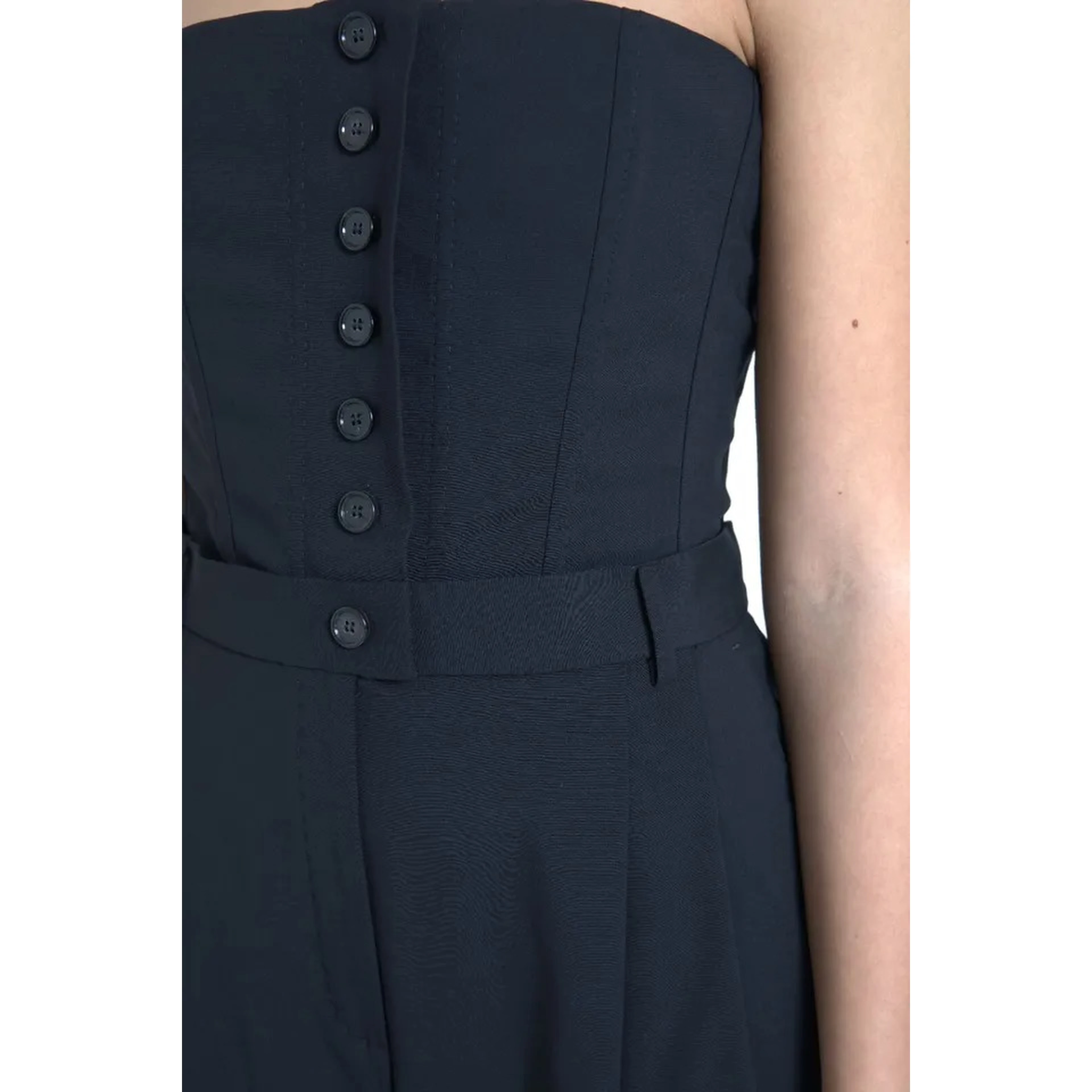 Black Wool Stretch Strapless Jumpsuit Dress