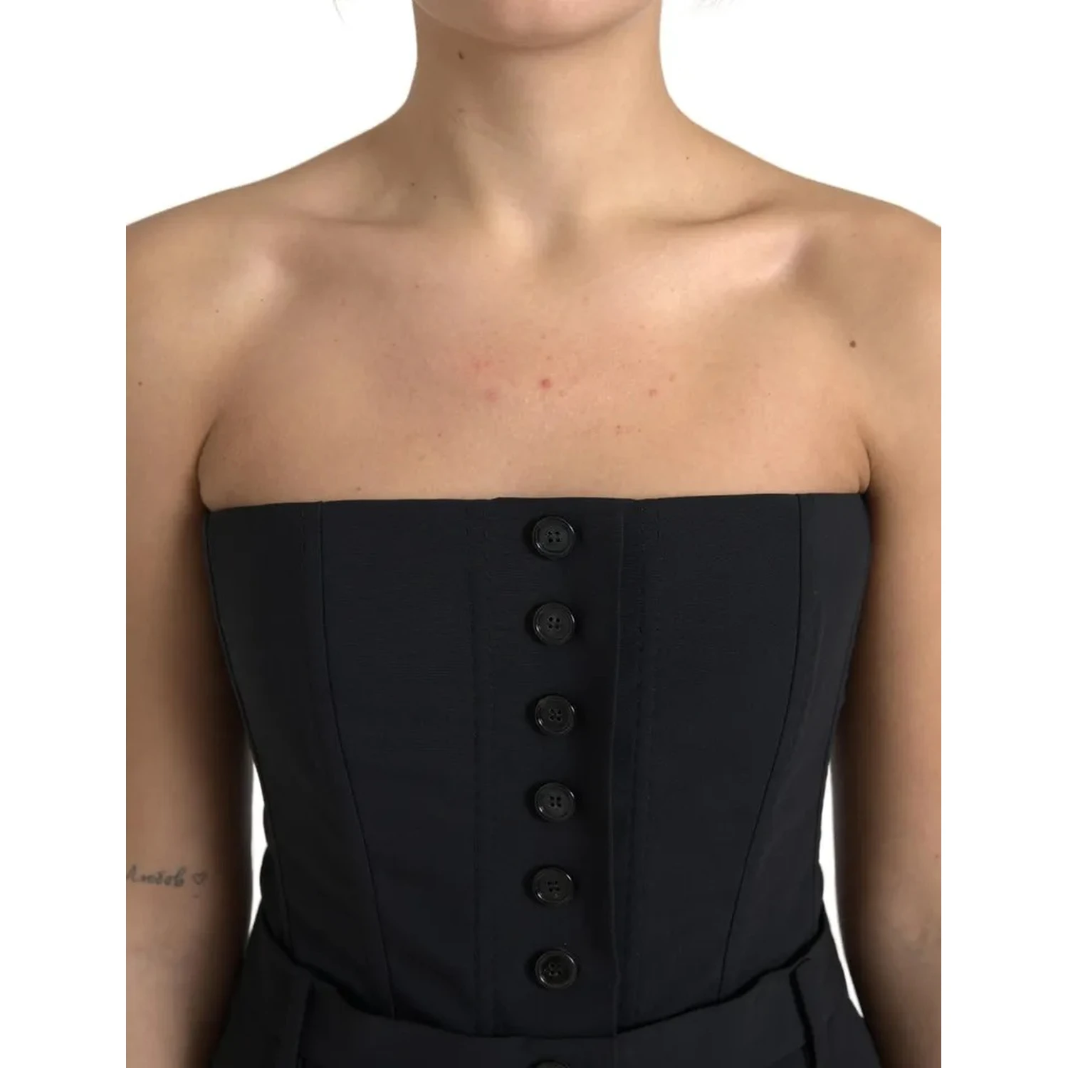 Black Wool Stretch Strapless Jumpsuit Dress