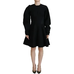 Cotton Black Long Sleeves A-line Mini Dress