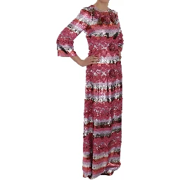 Pink Floral Sequined Crystal Gown Dress