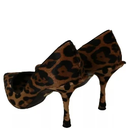 Brown Leopard Pony Hair Heels Pumps Shoes