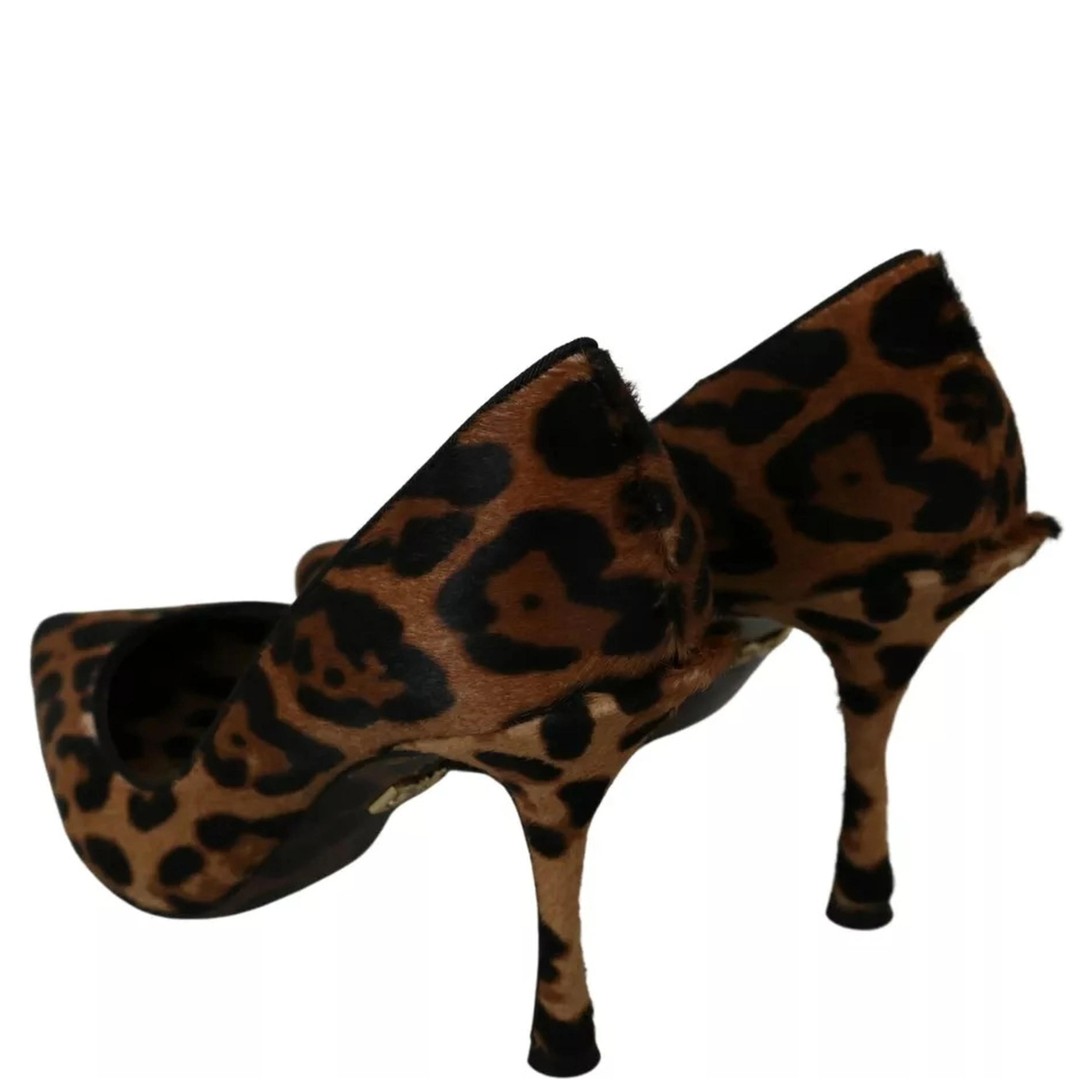 Brown Leopard Pony Hair Heels Pumps Shoes