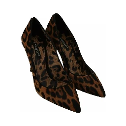 Brown Leopard Pony Hair Heels Pumps Shoes