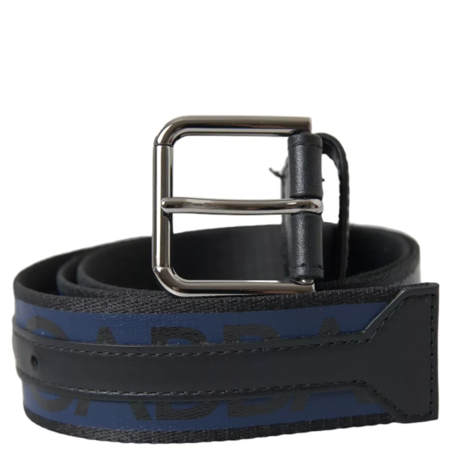 Black Blue Logo Silver Metal Buckle Belt