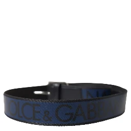 Black Blue Logo Silver Metal Buckle Belt