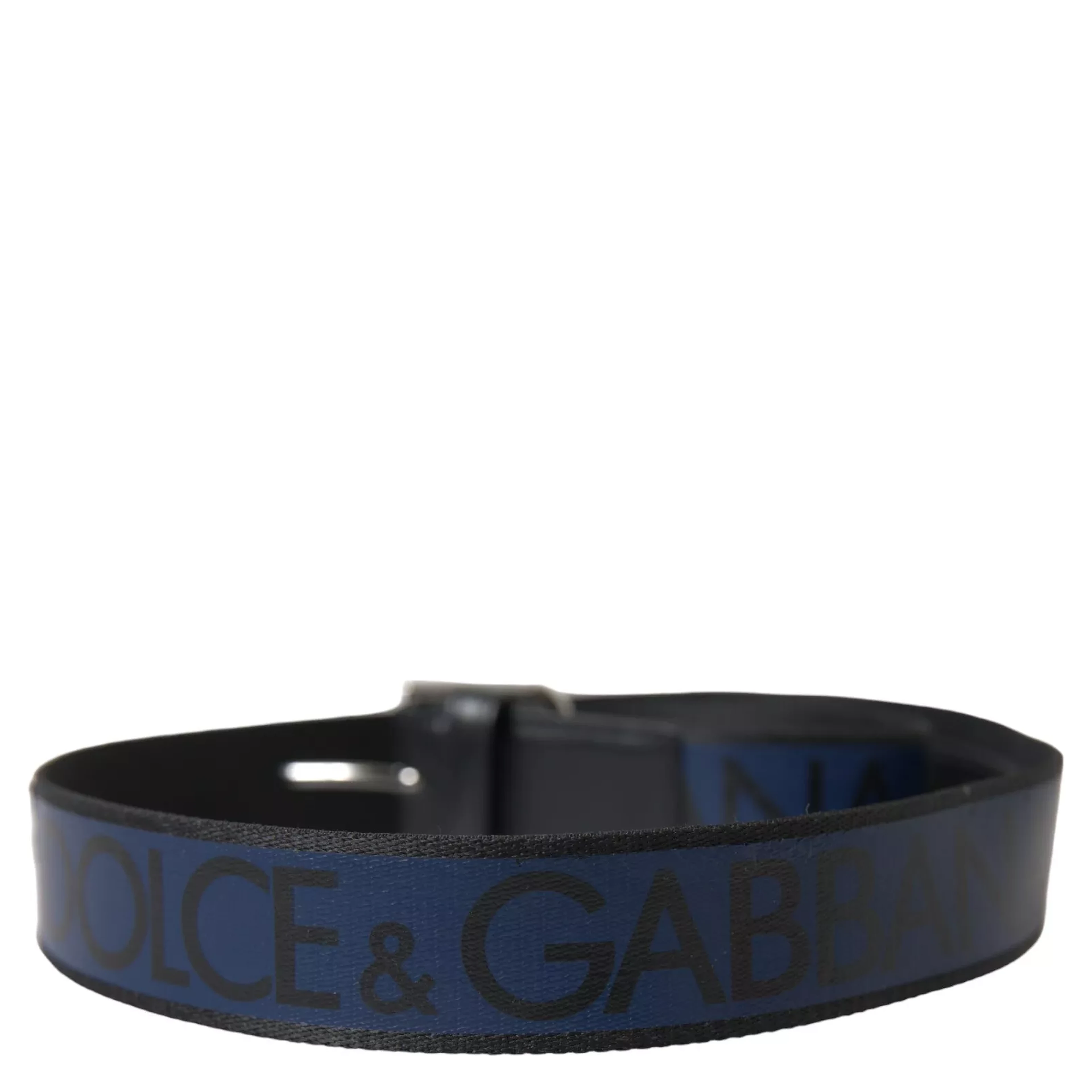 Black Blue Logo Silver Metal Buckle Belt