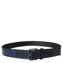 Black Blue Logo Silver Metal Buckle Belt
