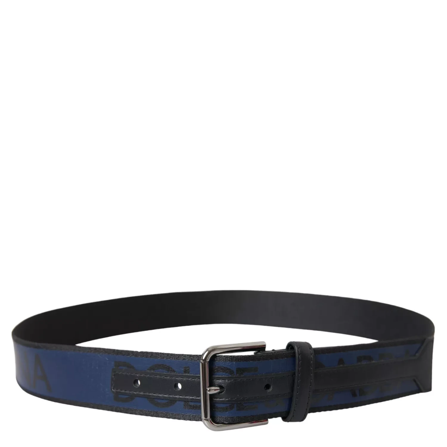 Black Blue Logo Silver Metal Buckle Belt