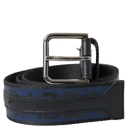 Black Blue Logo Silver Metal Buckle Belt