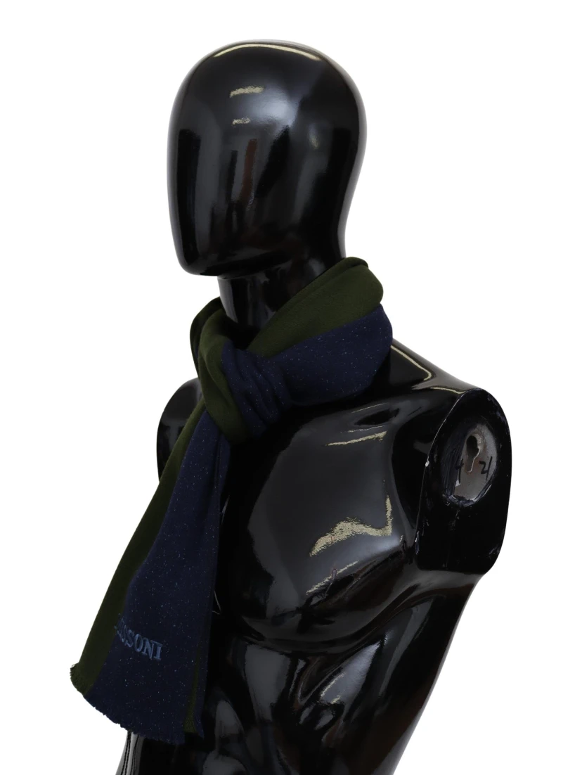 Green Striped Wool Unisex Neck Wrap Shawl Blue