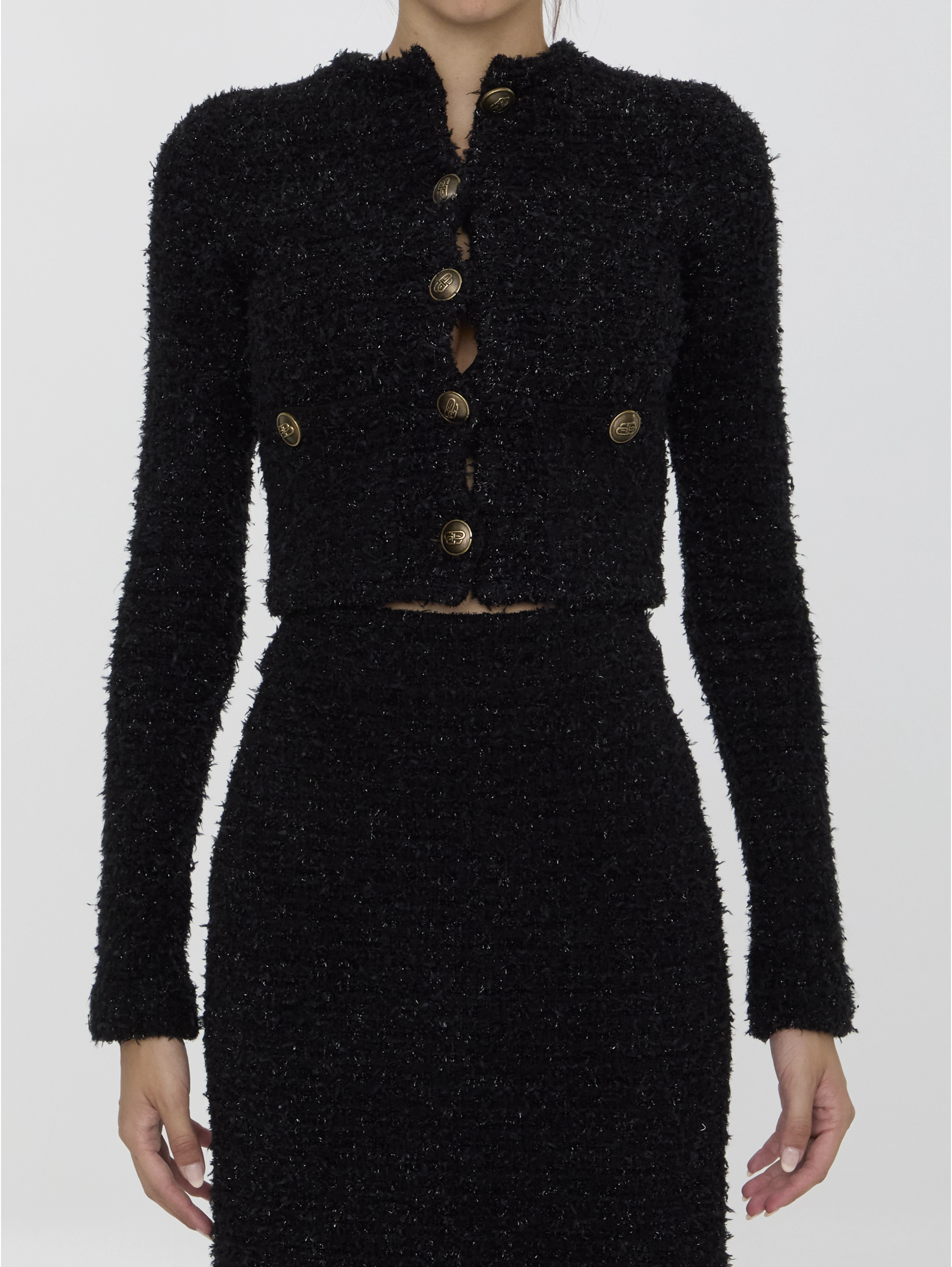Cropped cardigan in tweed