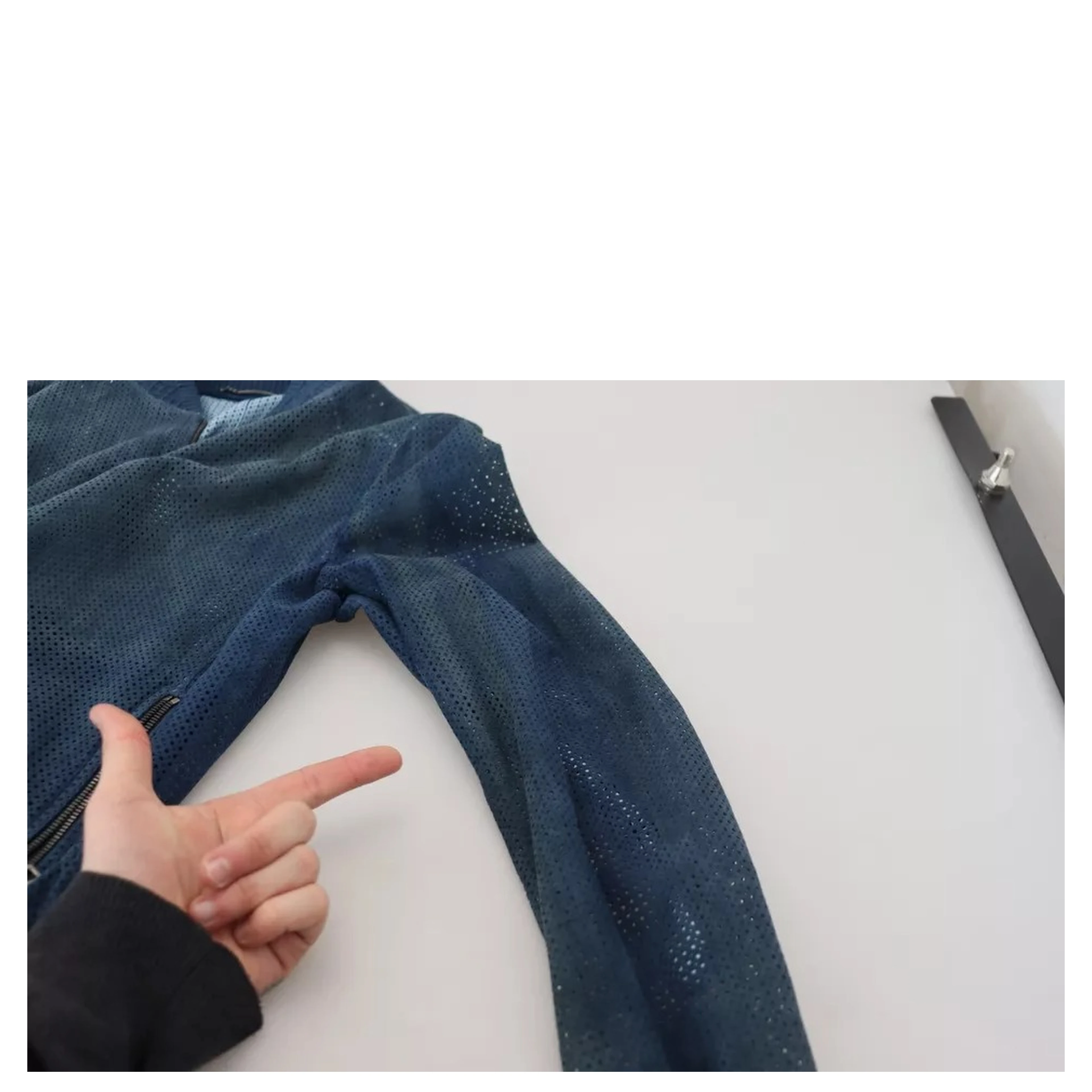 Blue Leather Perforated Full Zip Jacket