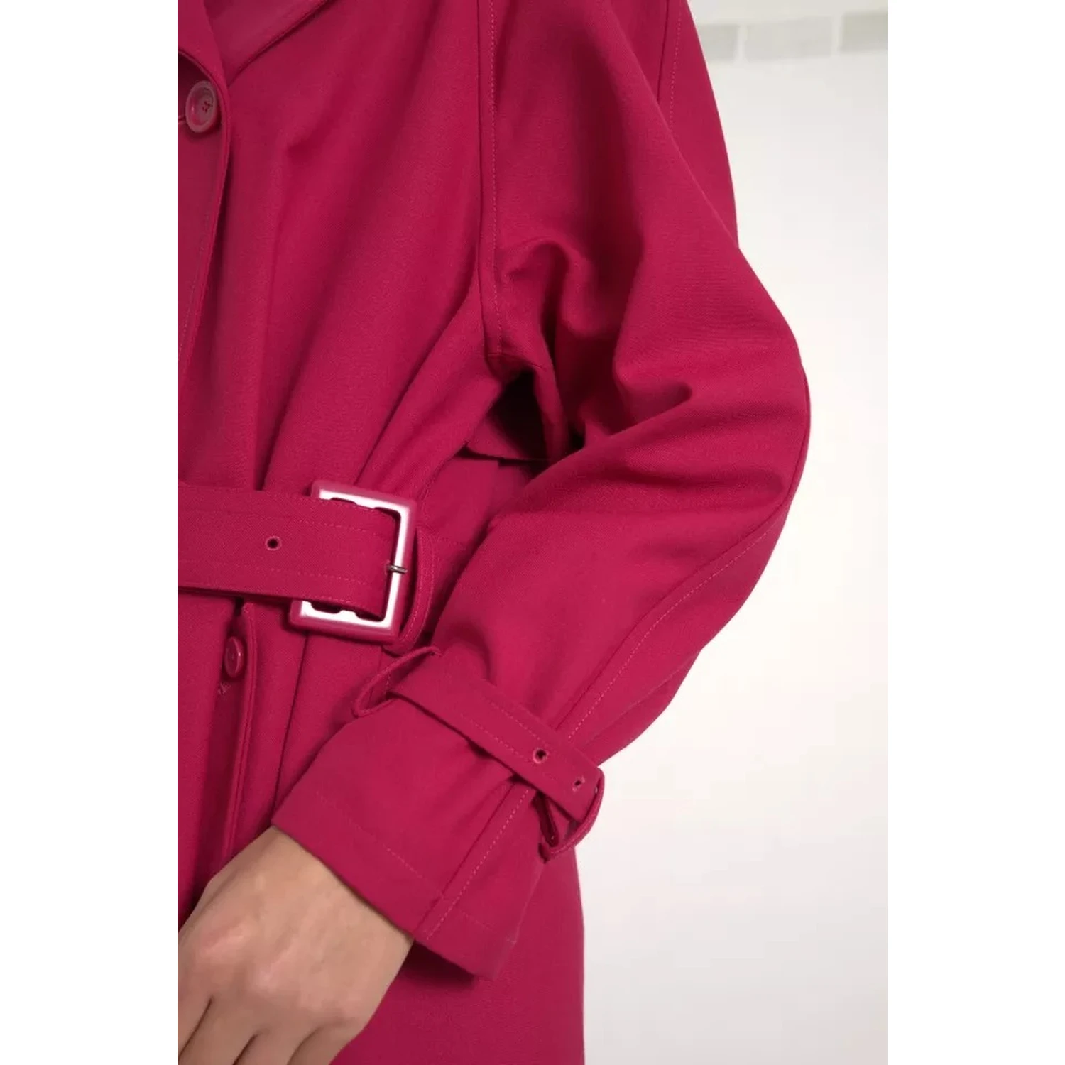 Dark Pink Double Breasted Trench Coat Jacket