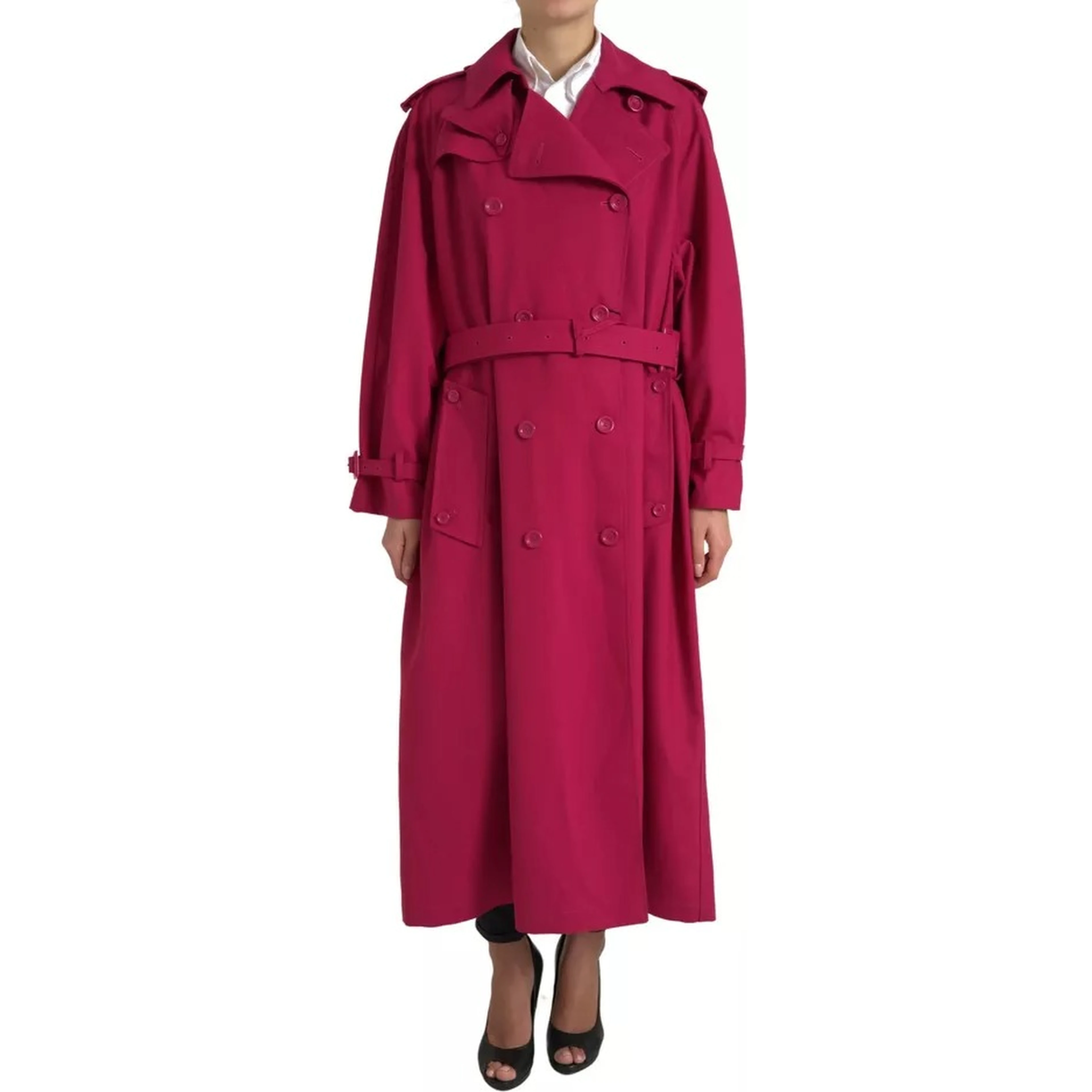 Dark Pink Double Breasted Trench Coat Jacket