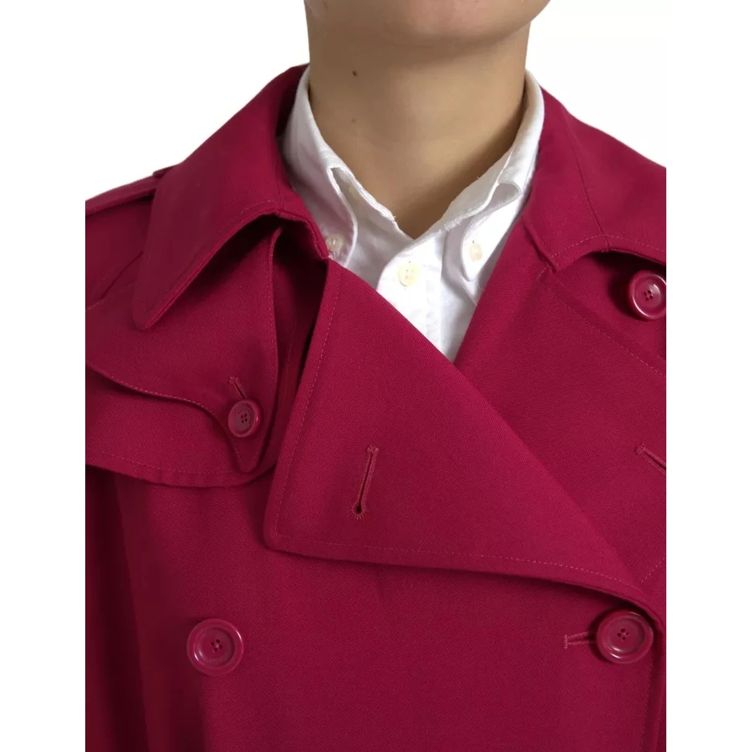 Dark Pink Double Breasted Trench Coat Jacket