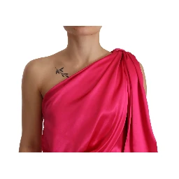 Silk Pink Fitted Cut One Shoulder Midi Dress