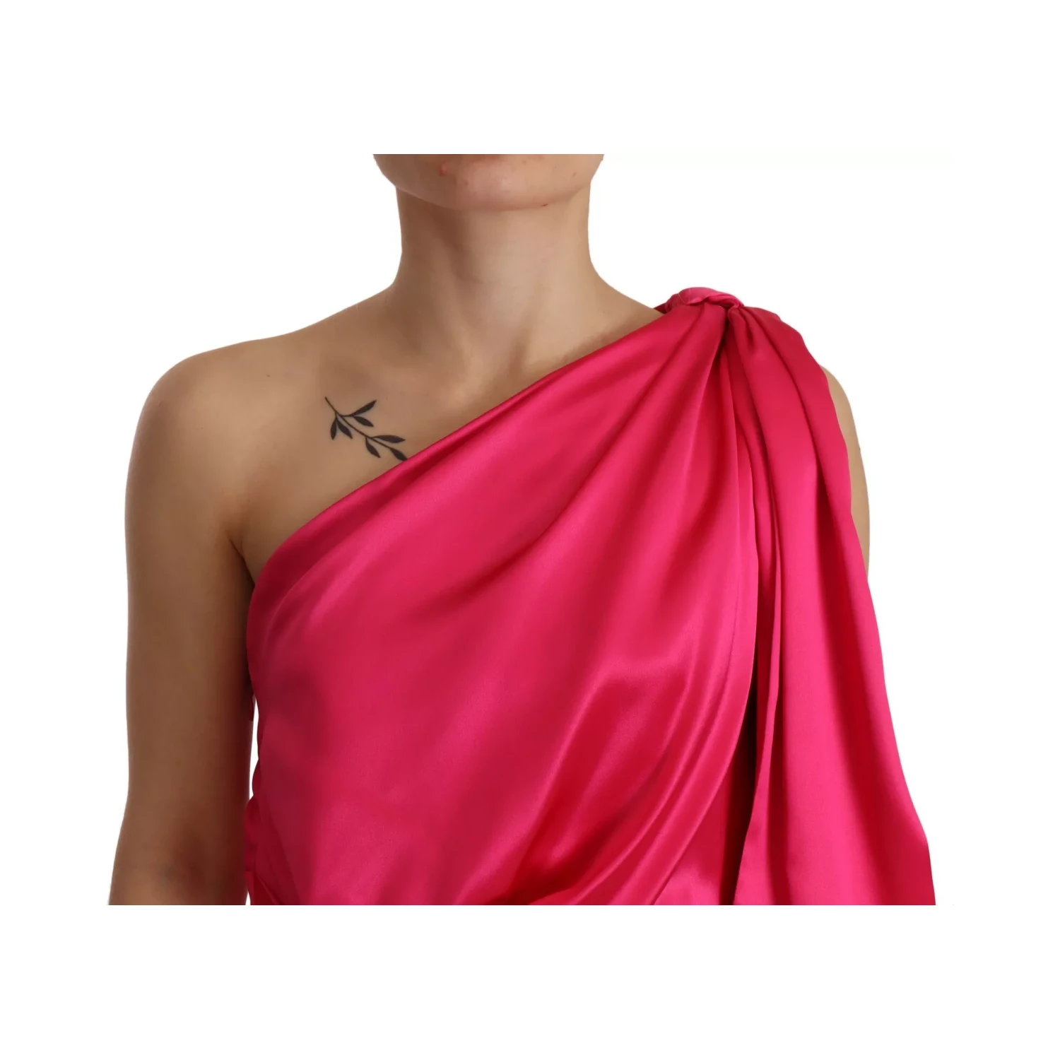 Silk Pink Fitted Cut One Shoulder Midi Dress