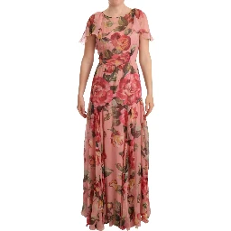 Pink Silk Floral Print Layered Maxi Dress