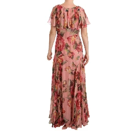 Pink Silk Floral Print Layered Maxi Dress