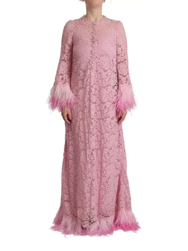 Shift Lilac Lace Feathers Long Sleeves Dress