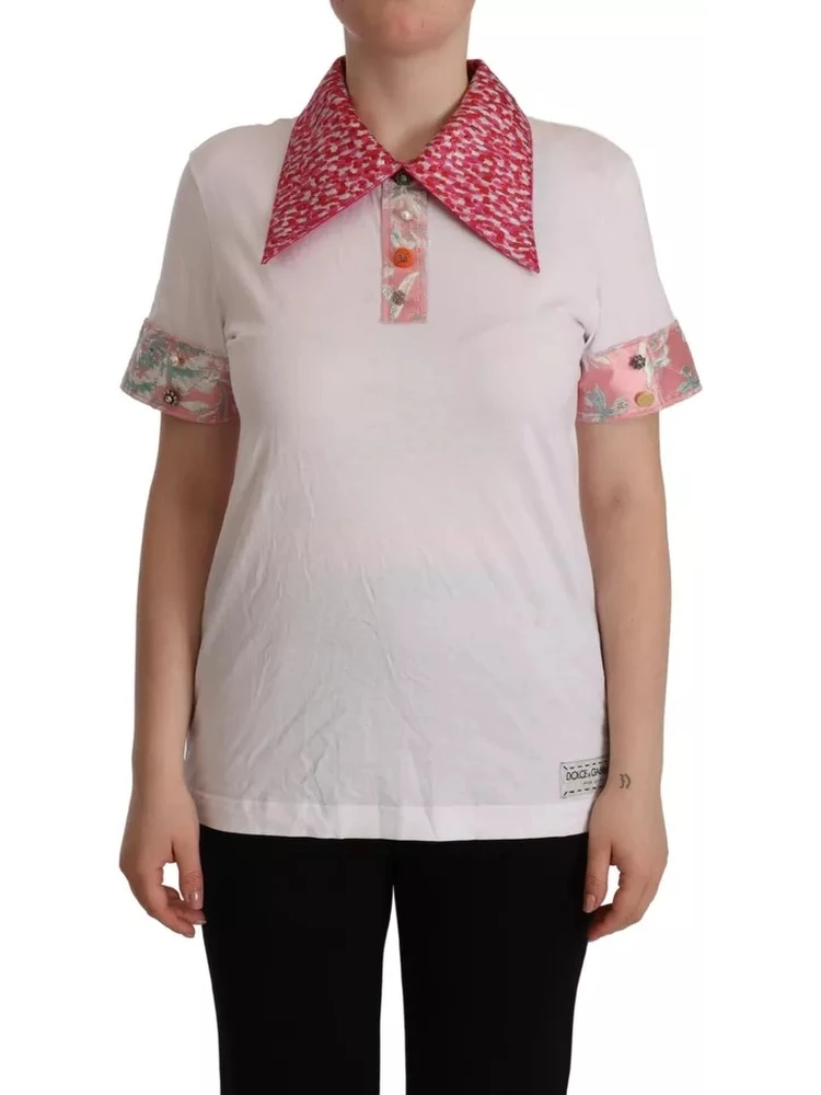 White Sartoria T-shirt Button Wide Collar Top