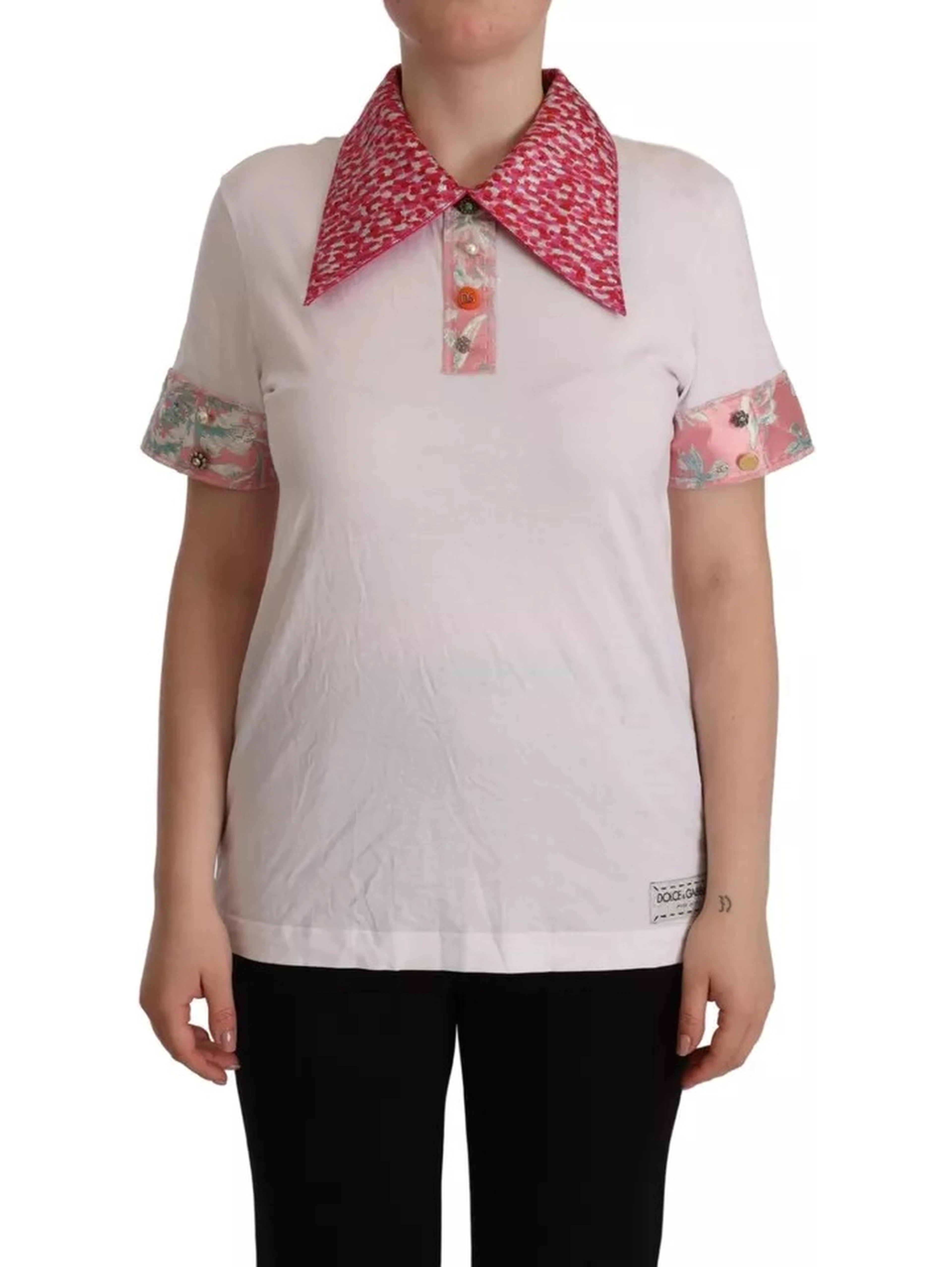 White Sartoria T-shirt Button Wide Collar Top
