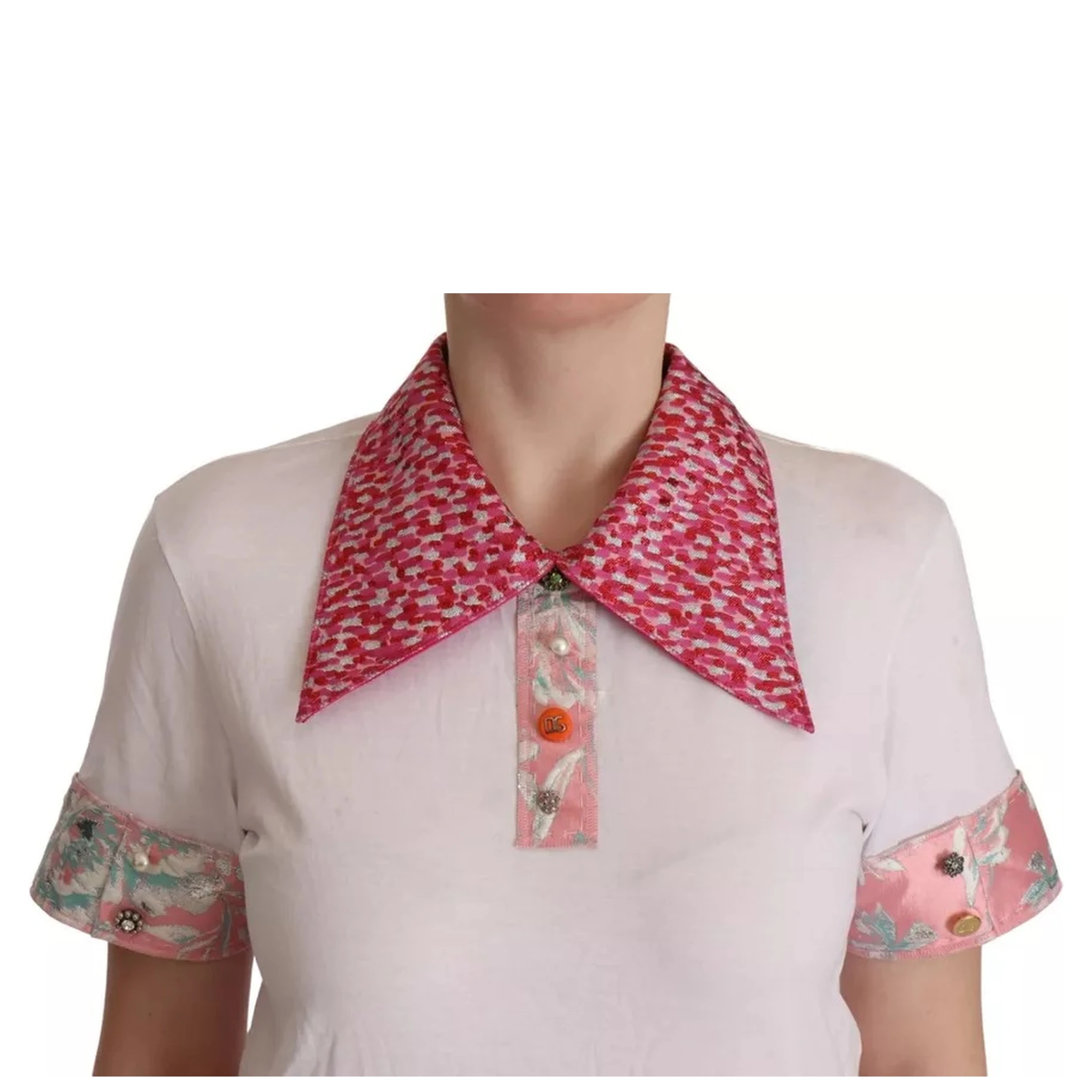 White Sartoria T-shirt Button Wide Collar Top