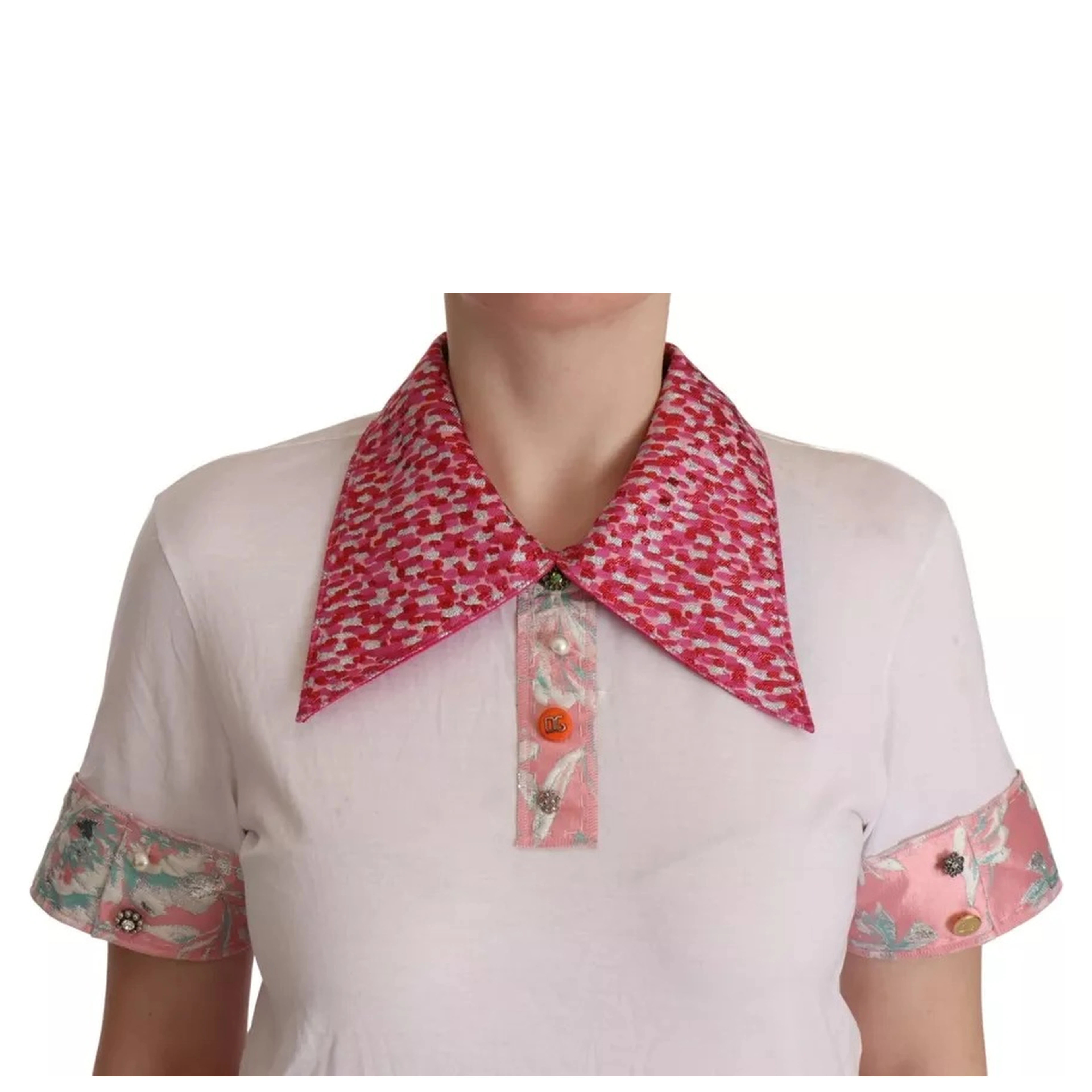 White Sartoria T-shirt Button Wide Collar Top