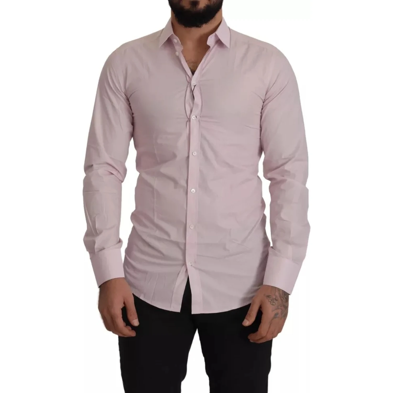 Light Pink Cotton Dress Formal Men GOLD Shirt