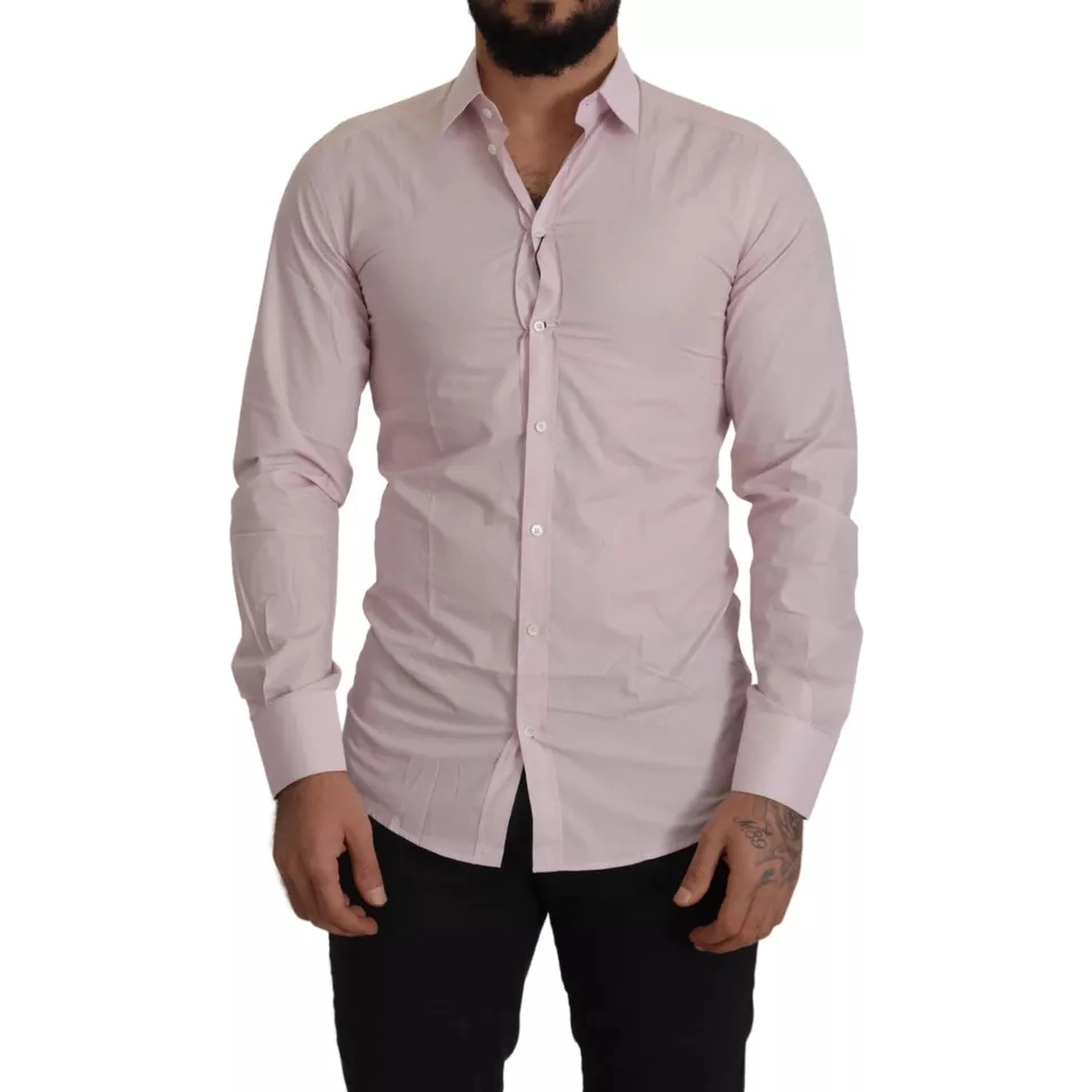 Light Pink Cotton Dress Formal Men GOLD Shirt