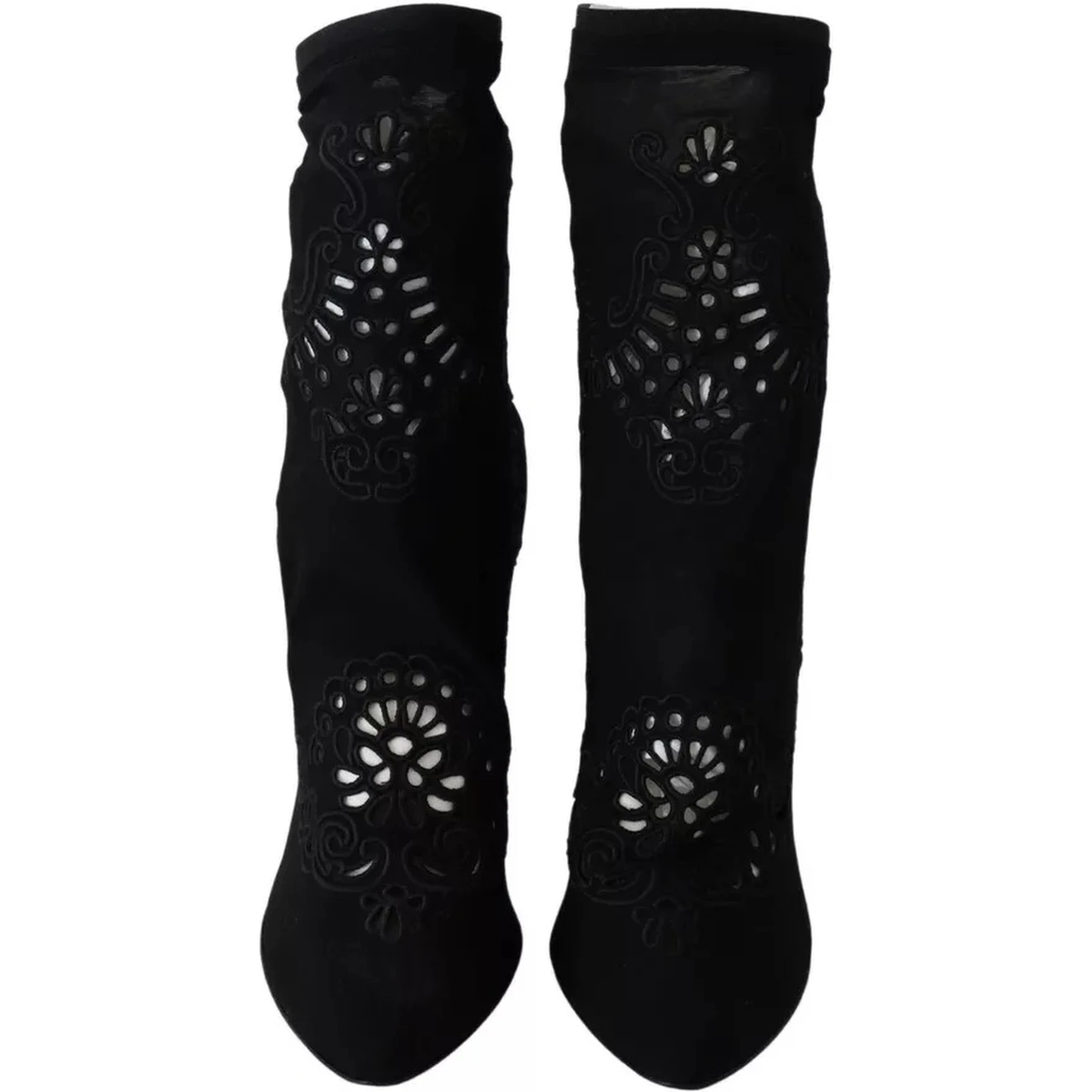 Black Stretch Pumps Boots Floral Lace Shoes