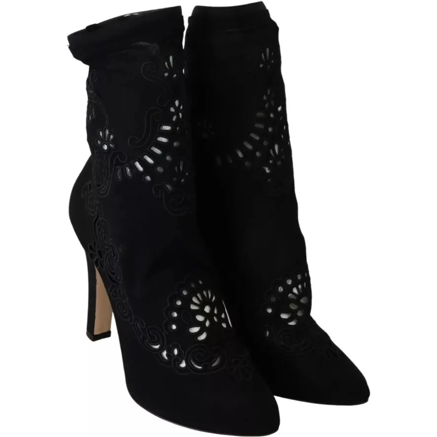 Black Stretch Pumps Boots Floral Lace Shoes