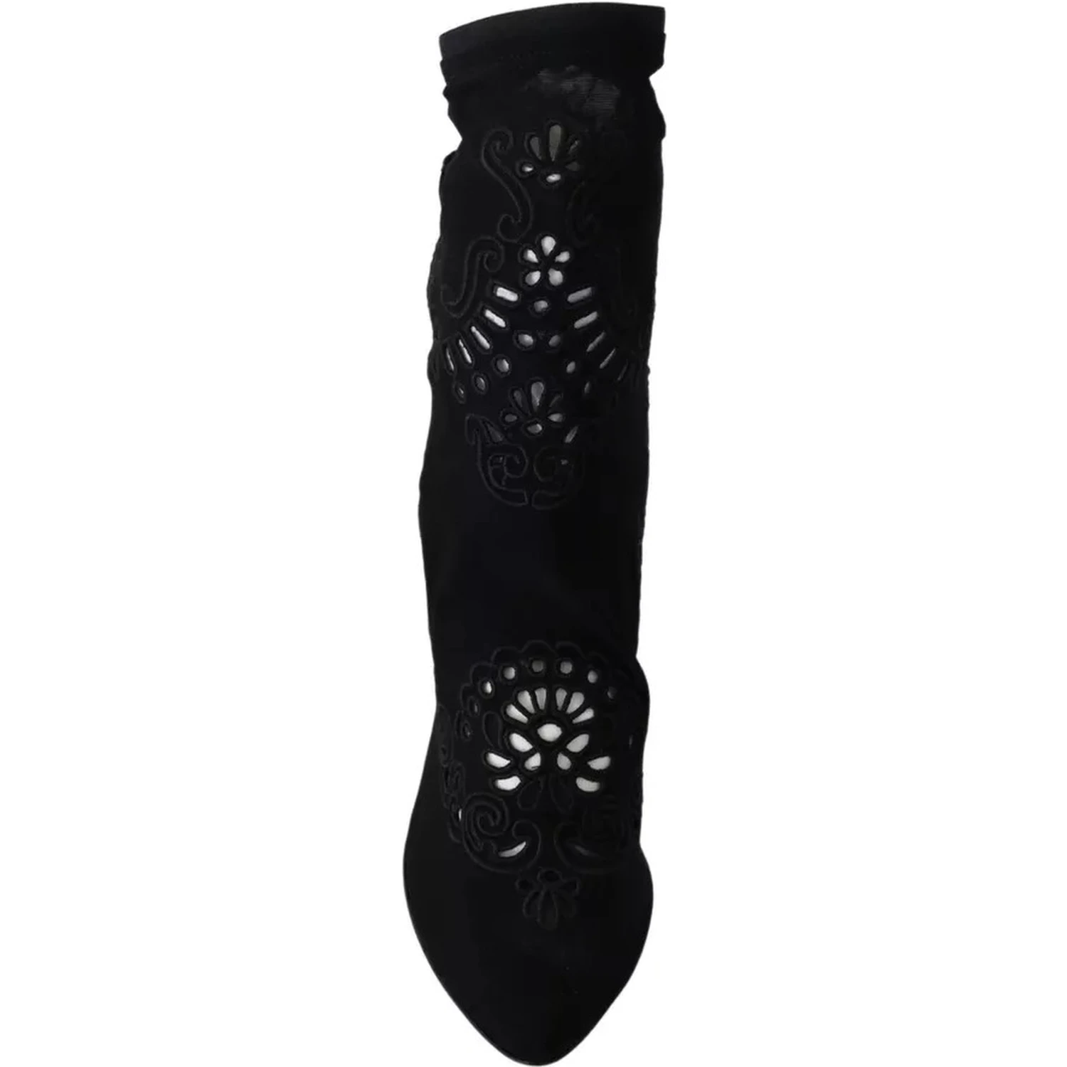 Black Stretch Pumps Boots Floral Lace Shoes