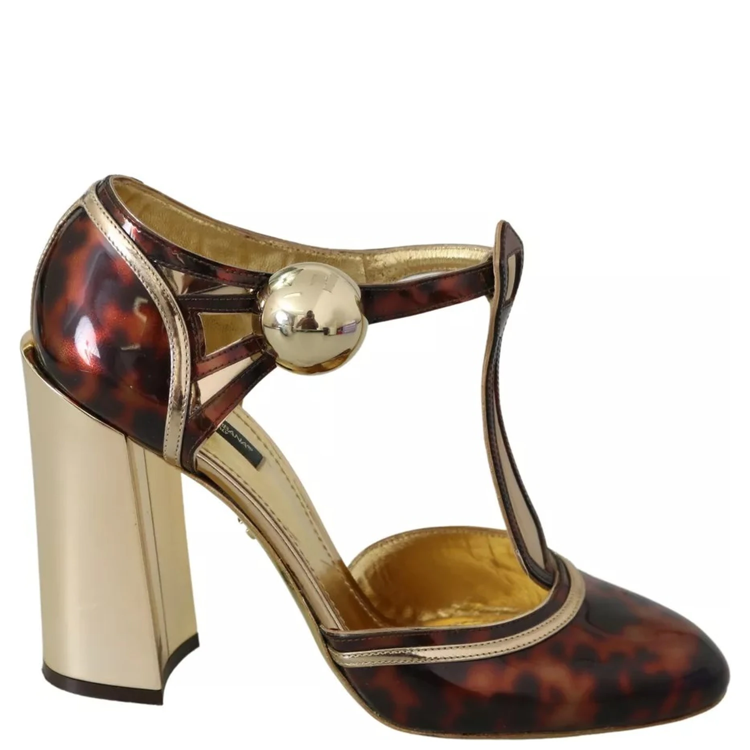 Gold Leopard T-strap Pumps Sandals Shoes