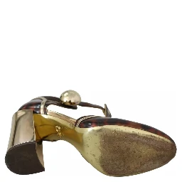 Gold Leopard T-strap Pumps Sandals Shoes