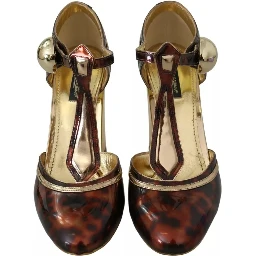 Gold Leopard T-strap Pumps Sandals Shoes