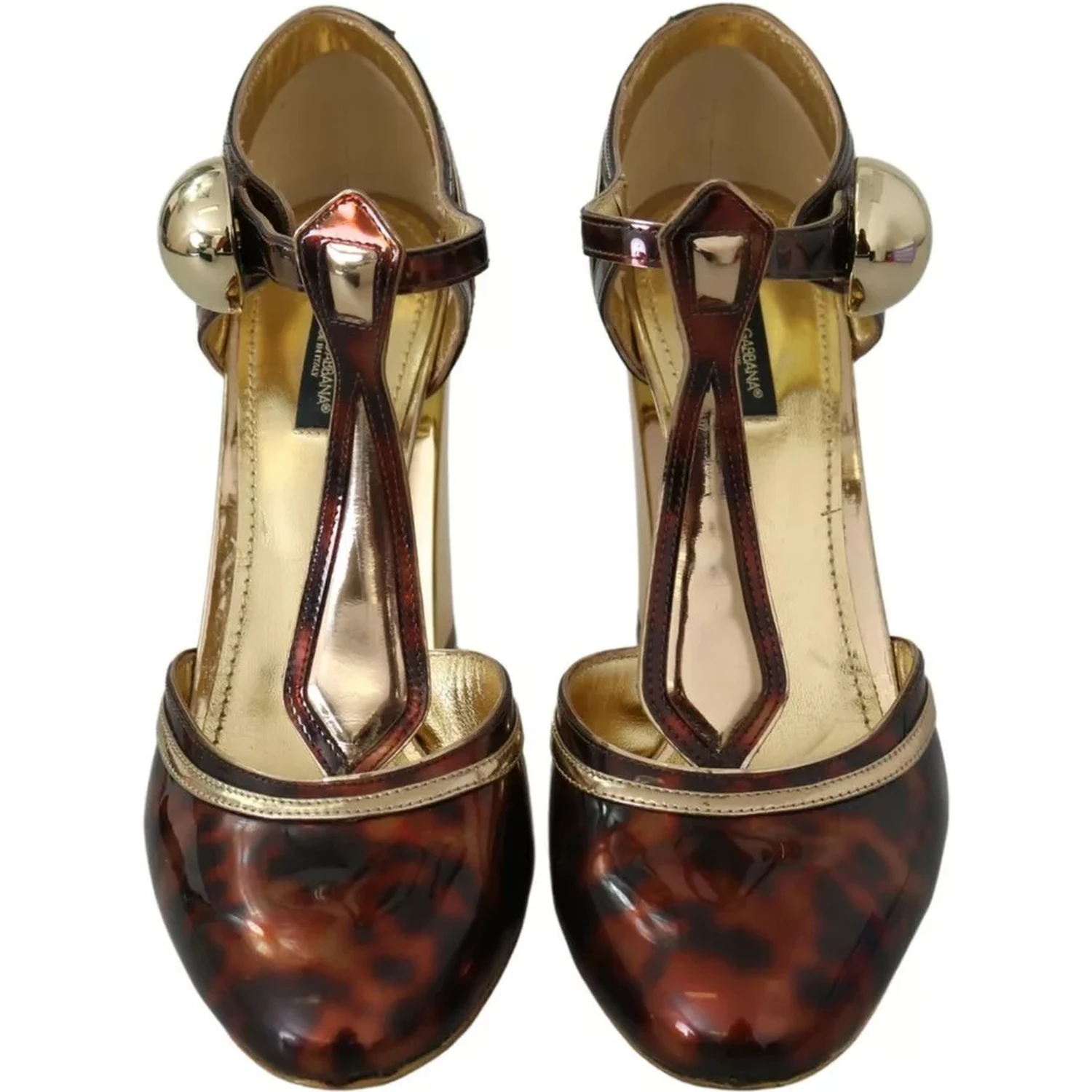 Gold Leopard T-strap Pumps Sandals Shoes