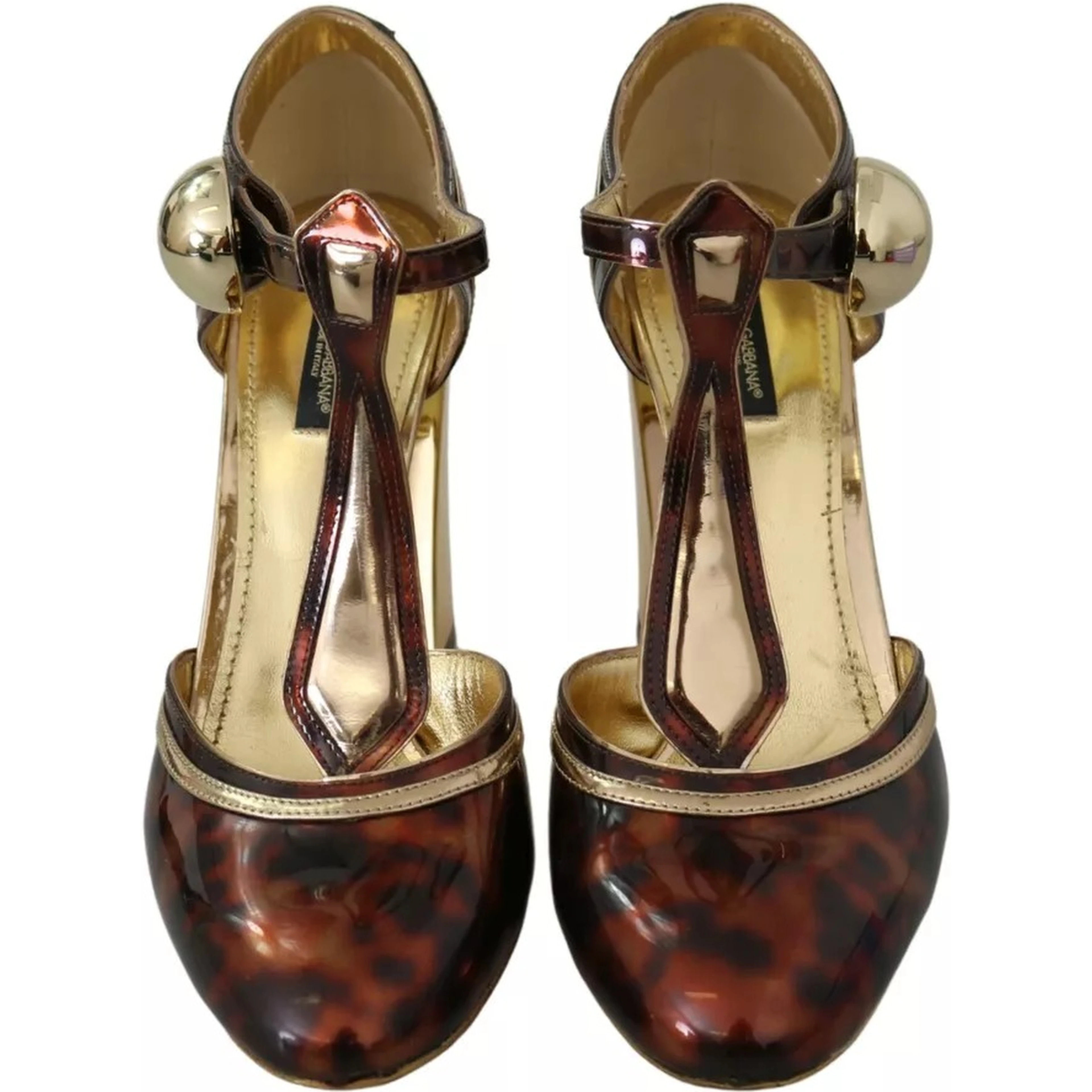 Gold Leopard T-strap Pumps Sandals Shoes
