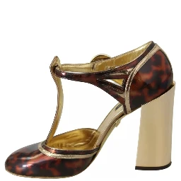 Gold Leopard T-strap Pumps Sandals Shoes