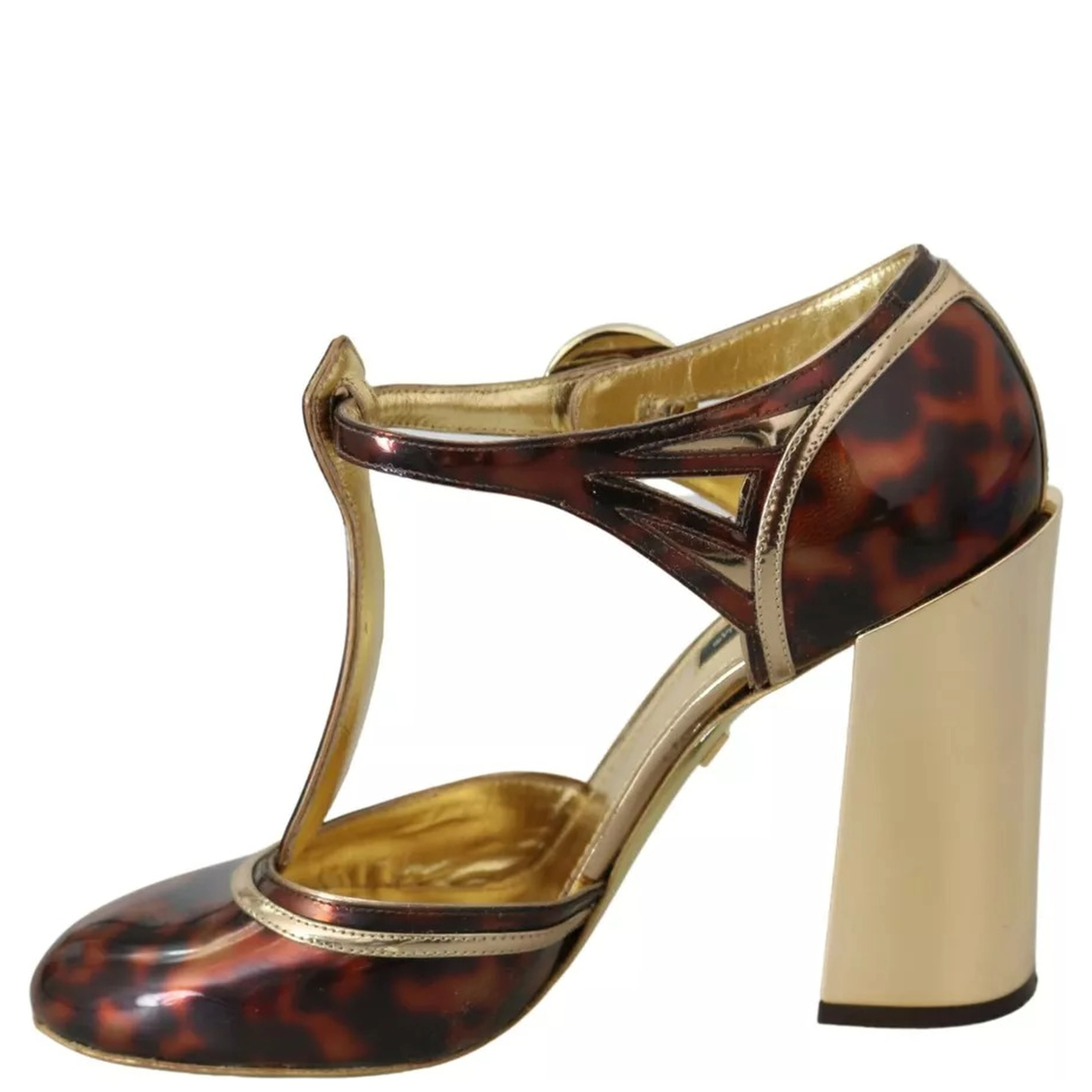 Gold Leopard T-strap Pumps Sandals Shoes