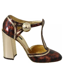 Gold Leopard T-strap Pumps Sandals Shoes