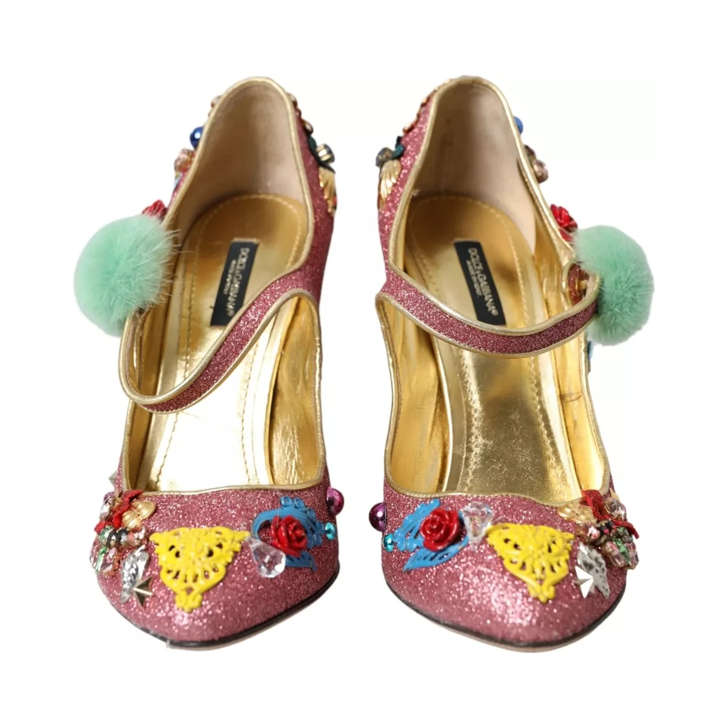Pink Embellished Fur Mary Jane Pumps Shoes