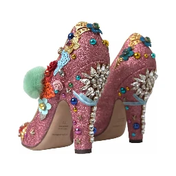 Pink Embellished Fur Mary Jane Pumps Shoes