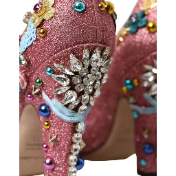 Pink Embellished Fur Mary Jane Pumps Shoes