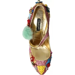 Pink Embellished Fur Mary Jane Pumps Shoes