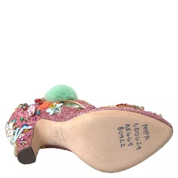 Pink Embellished Fur Mary Jane Pumps Shoes