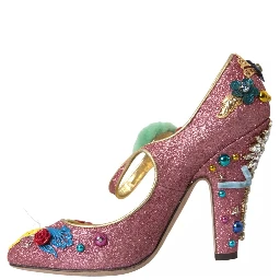 Pink Embellished Fur Mary Jane Pumps Shoes