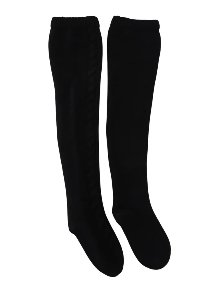 Black Wool Knit Calf Long Women Accessory Socks